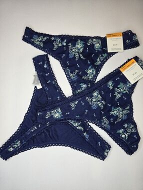 3pk Charter Club Everyday Cotton Women's Lace-Trim Thong Floral Paisley Small